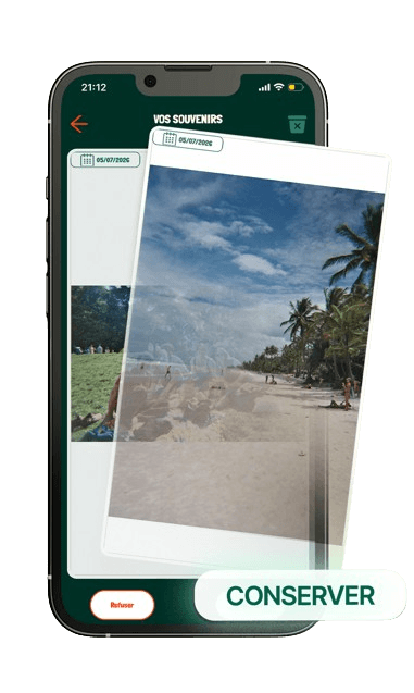 Écran de tri de photos par swipe dans l'application Timetrace